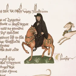 Le Moine (détail) des Contes de Canterbury, par Geoffrey Chaucer, manuscrit Ellesmere, édition fac-similé, 1911
